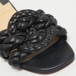 Christian Louboutin Black Woven Leather Marmella  Flat Slides Size 36