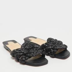 Christian Louboutin Black Woven Leather Marmella  Flat Slides Size 36