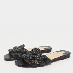 Christian Louboutin Black Woven Leather Marmella  Flat Slides Size 36
