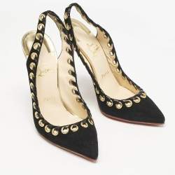 Christian Louboutin Black Leather and Suede Ostri Pumps Size 38.5