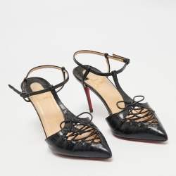 Christian Louboutin Black Croc Embossed Leather crococuty Pumps Size 38