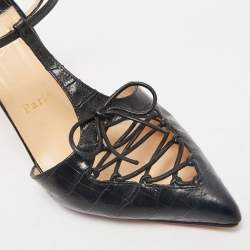 Christian Louboutin Black Croc Embossed Leather crococuty Pumps Size 38