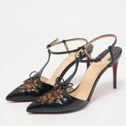 Christian Louboutin Black Croc Embossed Leather crococuty Pumps Size 38