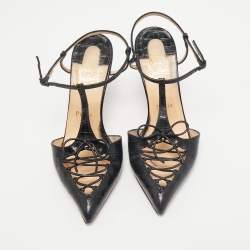 Christian Louboutin Black Croc Embossed Leather crococuty Pumps Size 38