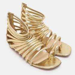 Christian Louboutin Gold Leather Catchetta Gladiator Sandals Size 36.5
