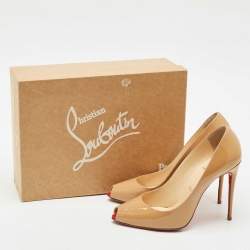 Pre Owned Christian Louboutin Beige Patent Leather Tibur Pumps Size 37
