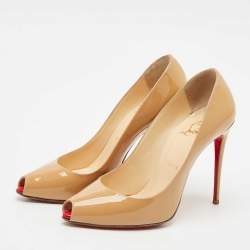 Pre Owned Christian Louboutin Beige Patent Leather Tibur Pumps Size 37