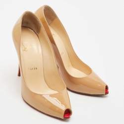 Pre Owned Christian Louboutin Beige Patent Leather Tibur Pumps Size 37