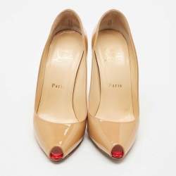Pre Owned Christian Louboutin Beige Patent Leather Tibur Pumps Size 37