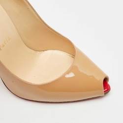 Pre Owned Christian Louboutin Beige Patent Leather Tibur Pumps Size 37