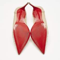 Christian Louboutin Beige Mesh and Suede Galativi Follies Strass Pumps Size 36