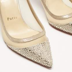 Christian Louboutin Beige Mesh and Suede Galativi Follies Strass Pumps Size 36
