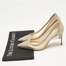 Christian Louboutin Beige Mesh and Suede Galativi Follies Strass Pumps Size 36