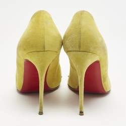 Christian Louboutin Neon Yellow Suede Door Knock Studded Pointed Toe Pumps Size 41