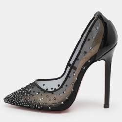 Christian Louboutin Black Mesh Body Follies Strass Pumps Size 35