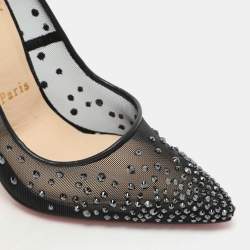Christian Louboutin Black Mesh Body Follies Strass Pumps Size 35