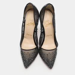 Christian Louboutin Black Mesh Body Follies Strass Pumps Size 35