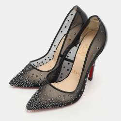 Christian Louboutin Black Mesh Body Follies Strass Pumps Size 35