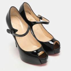 Christian Louboutin Black Patent Leather Jane Vendome Platform Pumps Size 36