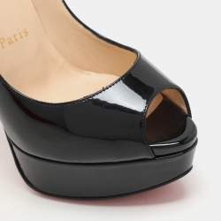 Christian Louboutin Black Patent Leather Lady Peep Platform Pumps Size 35.5