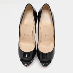 Christian Louboutin Black Patent Leather Lady Peep Platform Pumps Size 35.5