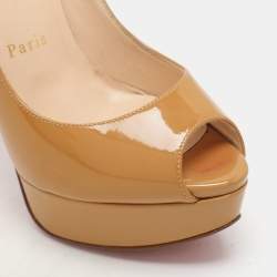 Christian Louboutin Mustard Patent Leather Lady Peep Platform Pumps Size 35.5