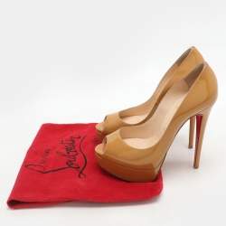 Christian Louboutin Mustard Patent Leather Lady Peep Platform Pumps Size 35.5