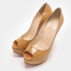 Christian Louboutin Mustard Patent Leather Lady Peep Platform Pumps Size 35.5
