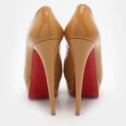 Christian Louboutin Mustard Patent Leather Lady Peep Platform Pumps Size 35.5