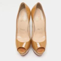 Christian Louboutin Mustard Patent Leather Lady Peep Platform Pumps Size 35.5