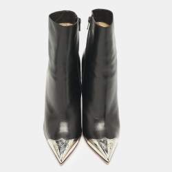 Christian Louboutin Black Leather Calamijane Pointed Toe Ankle Length Boots Size 41