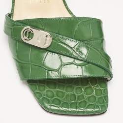 Christian Louboutin Green Croc Embossed Leather Lock Art Slide Sandals Size 37