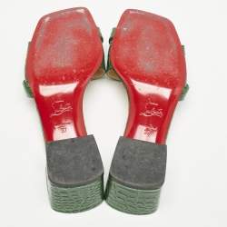 Christian Louboutin Green Croc Embossed Leather Lock Art Slide Sandals Size 37
