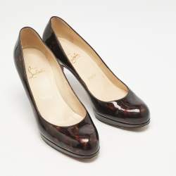 Christian Louboutin Brown Tortoise Shell Patent Leather Simple Round Toe Pumps Size 36.5