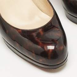 Christian Louboutin Brown Tortoise Shell Patent Leather Simple Round Toe Pumps Size 36.5