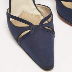 Christian Louboutin Navy Blue Fabric Pointed Toe Slingback Sandals Size 38