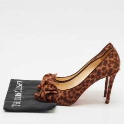 Pre Owned Christian Louboutin Brown Leopard Print Calf Hair Madame Butterfly Platform Pumps Size 40