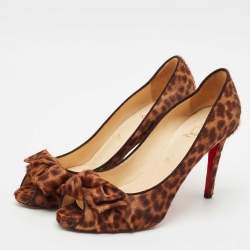Pre Owned Christian Louboutin Brown Leopard Print Calf Hair Madame Butterfly Platform Pumps Size 40