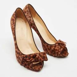 Pre Owned Christian Louboutin Brown Leopard Print Calf Hair Madame Butterfly Platform Pumps Size 40