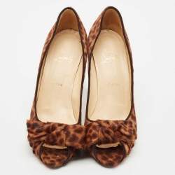 Pre Owned Christian Louboutin Brown Leopard Print Calf Hair Madame Butterfly Platform Pumps Size 40