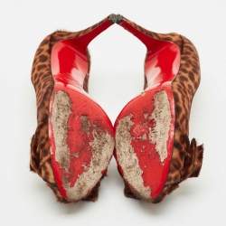 Pre Owned Christian Louboutin Brown Leopard Print Calf Hair Madame Butterfly Platform Pumps Size 40