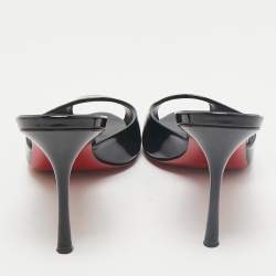 مملوكة مسبقًا صندل كريستيان لوبوتان جلد لامع أسود مي دولي سلايد مقاس 39