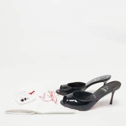 مملوكة مسبقًا صندل كريستيان لوبوتان جلد لامع أسود مي دولي سلايد مقاس 39