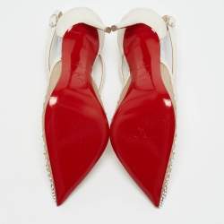 Christian Louboutin Silver/Beige Glitter and Mesh Twistissima Pumps Size 37