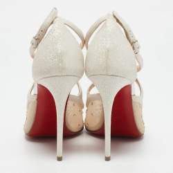Christian Louboutin Silver/Beige Glitter and Mesh Twistissima Pumps Size 37