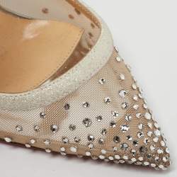 Christian Louboutin Silver/Beige Glitter and Mesh Twistissima Pumps Size 37