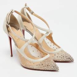 Christian Louboutin Silver/Beige Glitter and Mesh Twistissima Pumps Size 37