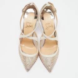 Christian Louboutin Silver/Beige Glitter and Mesh Twistissima Pumps Size 37
