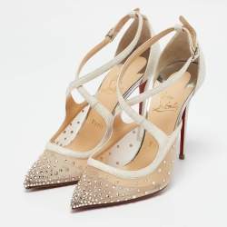 Christian Louboutin Silver/Beige Glitter and Mesh Twistissima Pumps Size 37