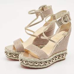 Christian Louboutin Gold Leather and Mesh Chocazeppa Wedge Sandals Size 36